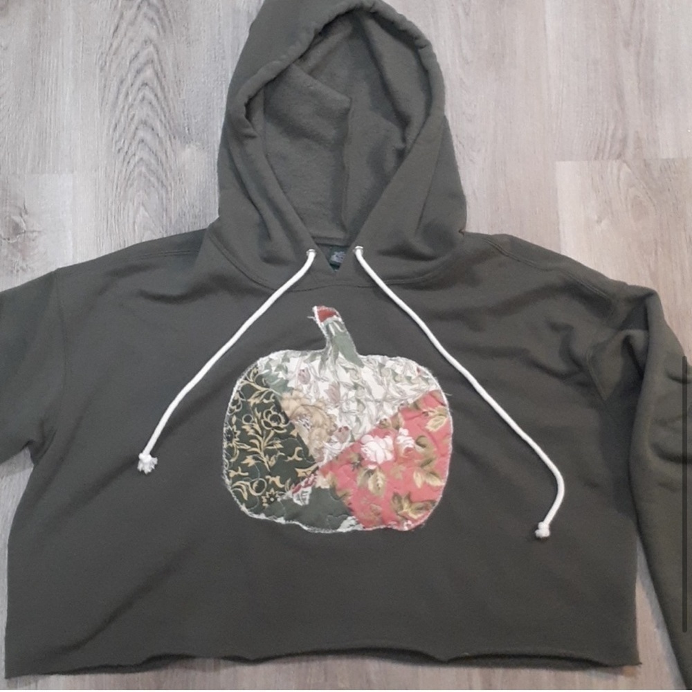 Handmade Quilted Pumpkin Hoodie Fall Autumn Halloween Art to Wear Wild Fable - Picture 5 of 8